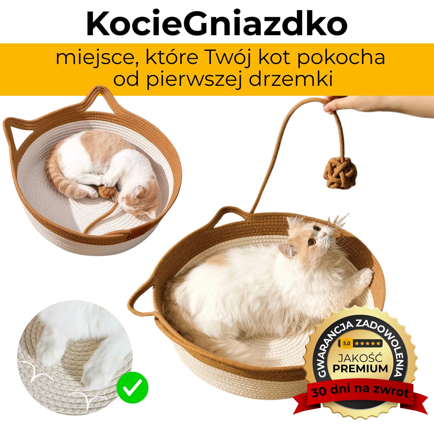 KocieGniazdko - kosz-drapak z zabawką dla kota